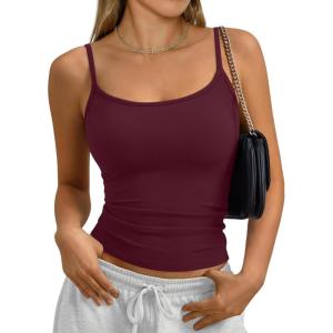 image:imageTrendy Queen Womens Tank Tops Camisole Sleeveless Tops Adjustable Spaghetti Straps Basic Going Out Slim Fitted ClothesWine Red
