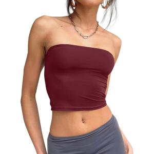 image:imageTrendy Queen Womens Tube Tops Strapless Crop Tops Basic Backless Sleeveless Going Out 2026 Spring Outfits Summer ClothesBurgundy