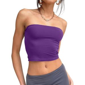 image:imageTrendy Queen Womens Tube Tops Strapless Crop Tops Basic Backless Sleeveless Going Out 2026 Spring Outfits Summer ClothesDark Purple