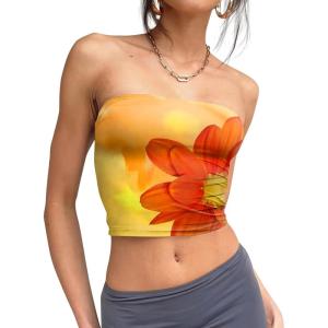 image:imageTrendy Queen Womens Tube Tops Strapless Crop Tops Basic Backless Sleeveless Going Out 2026 Spring Outfits Summer ClothesFloralorange