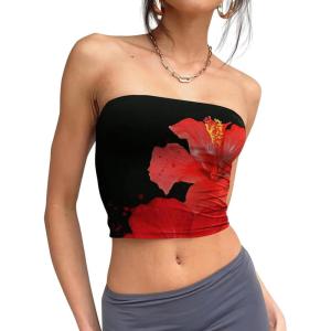 image:imageTrendy Queen Womens Tube Tops Strapless Crop Tops Basic Backless Sleeveless Going Out 2026 Spring Outfits Summer ClothesFloralred