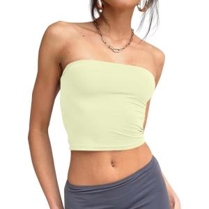 image:imageTrendy Queen Womens Tube Tops Strapless Crop Tops Basic Backless Sleeveless Going Out 2026 Spring Outfits Summer ClothesLight Yellow