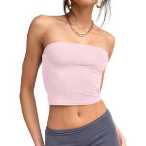 image:imageTrendy Queen Womens Tube Tops Strapless Crop Tops Basic Backless Sleeveless Going Out 2026 Spring Outfits Summer ClothesPink