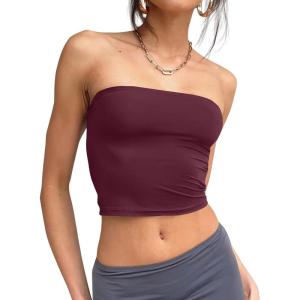 image:imageTrendy Queen Womens Tube Tops Strapless Crop Tops Basic Backless Sleeveless Going Out 2026 Spring Outfits Summer ClothesWine Red
