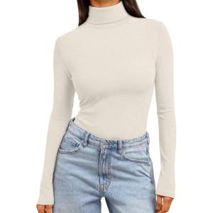 image:imageTrendy Queen Womens Turtleneck Long Sleeve Shirts Spring Fashion Basic Thermal Underwear Tops Winter Clothes 2026Beige