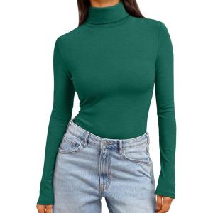 image:imageTrendy Queen Womens Turtleneck Long Sleeve Shirts Spring Fashion Basic Thermal Underwear Tops Winter Clothes 2026Green