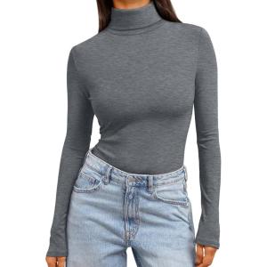 image:imageTrendy Queen Womens Turtleneck Long Sleeve Shirts Spring Fashion Basic Thermal Underwear Tops Winter Clothes 2026Grey
