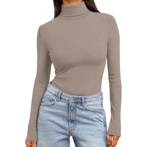 image:imageTrendy Queen Womens Turtleneck Long Sleeve Shirts Spring Fashion Basic Thermal Underwear Tops Winter Clothes 2026Khaki