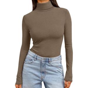 image:imageTrendy Queen Womens Turtleneck Long Sleeve Shirts Spring Fashion Basic Thermal Underwear Tops Winter Clothes 2026Light Brown