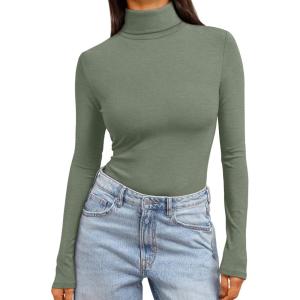 image:imageTrendy Queen Womens Turtleneck Long Sleeve Shirts Spring Fashion Basic Thermal Underwear Tops Winter Clothes 2026Light Green