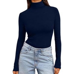 image:imageTrendy Queen Womens Turtleneck Long Sleeve Shirts Spring Fashion Basic Thermal Underwear Tops Winter Clothes 2026Navy