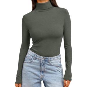 image:imageTrendy Queen Womens Turtleneck Long Sleeve Shirts Spring Fashion Basic Thermal Underwear Tops Winter Clothes 2026Olive