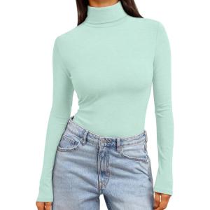 image:imageTrendy Queen Womens Turtleneck Long Sleeve Shirts Spring Fashion Basic Thermal Underwear Tops Winter Clothes 2026Sage