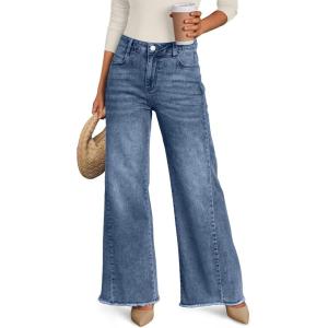 image:imageTrendy Queen Womens Wide Leg Jeans Relaxed Loose Straight Leg with Raw Hem Comfort Denim PantsBlue