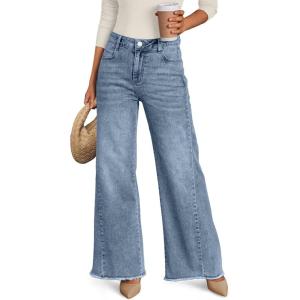 image:imageTrendy Queen Womens Wide Leg Jeans Relaxed Loose Straight Leg with Raw Hem Comfort Denim PantsHaze Blue