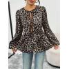 image:imageTrendy Queen Tir Front Tops Women Fall Fashion Top Babydoll Peplum Blouse Puff Long Sleeve Shirts Bow Tie Shirts TrendyLeopardprint