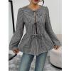 image:imageTrendy Queen Tir Front Tops Women Fall Fashion Top Babydoll Peplum Blouse Puff Long Sleeve Shirts Bow Tie Shirts TrendyPlaid Black