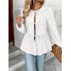 image:imageTrendy Queen Tir Front Tops Women Fall Fashion Top Babydoll Peplum Blouse Puff Long Sleeve Shirts Bow Tie Shirts TrendyWhite