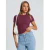 image:imageTrendy Queen Womens Basic T Shirts Summer Tops 2026 Crop Short Sleeve Slim Fit Tee Cute Gym Workout ClothesBurgundy
