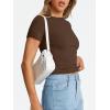 image:imageTrendy Queen Womens Basic T Shirts Summer Tops 2026 Crop Short Sleeve Slim Fit Tee Cute Gym Workout ClothesChocolate Brown