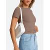 image:imageTrendy Queen Womens Basic T Shirts Summer Tops 2026 Crop Short Sleeve Slim Fit Tee Cute Gym Workout ClothesCoffee