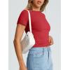 image:imageTrendy Queen Womens Basic T Shirts Summer Tops 2026 Crop Short Sleeve Slim Fit Tee Cute Gym Workout ClothesRed