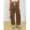 image:imageTrendy Queen Womens Corduroy Pants Fall Barrel Linen Pant Winter Casual Wide Leg Trousers with Pockets 2026Brown