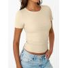 image:imageTrendy Queen Womens Crewneck Ribbed Knit Fitted TShirtBeige