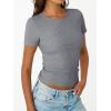 image:imageTrendy Queen Womens Crewneck Ribbed Knit Fitted TShirtGrey