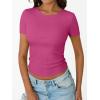 image:imageTrendy Queen Womens Crewneck Ribbed Knit Fitted TShirtHot Pink