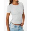 image:imageTrendy Queen Womens Crewneck Ribbed Knit Fitted TShirtOatmeal Grey