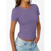image:imageTrendy Queen Womens Crewneck Ribbed Knit Fitted TShirtPurple
