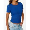 image:imageTrendy Queen Womens Crewneck Ribbed Knit Fitted TShirtRoyal Blue