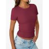 image:imageTrendy Queen Womens Crewneck Ribbed Knit Fitted TShirtWine