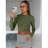 image:imageTrendy Queen Womens Long Sleeve Crop Tops Basic Slim Fitted Shirts Spring Fashion Outfits 2026 Teen Girl ClothesArmy Green