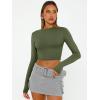 image:imageTrendy Queen Womens Long Sleeve Crop Tops Basic Slim Fitted Shirts Spring Fashion Outfits 2026 Teen Girl ClothesArmy Green
