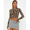 image:imageTrendy Queen Womens Long Sleeve Crop Tops Basic Slim Fitted Shirts Spring Fashion Outfits 2026 Teen Girl ClothesBlack Leopard