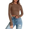 image:imageTrendy Queen Womens Long Sleeve Crop Tops Basic Slim Fitted Shirts Spring Fashion Outfits 2026 Teen Girl ClothesBrown