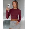 image:imageTrendy Queen Womens Long Sleeve Crop Tops Basic Slim Fitted Shirts Spring Fashion Outfits 2026 Teen Girl ClothesBurgundy