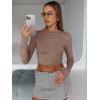 image:imageTrendy Queen Womens Long Sleeve Crop Tops Basic Slim Fitted Shirts Spring Fashion Outfits 2026 Teen Girl ClothesCoffee Grey