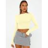 image:imageTrendy Queen Womens Long Sleeve Crop Tops Basic Slim Fitted Shirts Spring Fashion Outfits 2026 Teen Girl ClothesCreamy Yellow