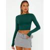 image:imageTrendy Queen Womens Long Sleeve Crop Tops Basic Slim Fitted Shirts Spring Fashion Outfits 2026 Teen Girl ClothesDark Green