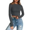 image:imageTrendy Queen Womens Long Sleeve Crop Tops Basic Slim Fitted Shirts Spring Fashion Outfits 2026 Teen Girl ClothesGray