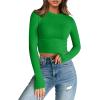 image:imageTrendy Queen Womens Long Sleeve Crop Tops Basic Slim Fitted Shirts Spring Fashion Outfits 2026 Teen Girl ClothesGreen