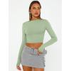 image:imageTrendy Queen Womens Long Sleeve Crop Tops Basic Slim Fitted Shirts Spring Fashion Outfits 2026 Teen Girl ClothesLight Green