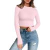 image:imageTrendy Queen Womens Long Sleeve Crop Tops Basic Slim Fitted Shirts Spring Fashion Outfits 2026 Teen Girl ClothesPink