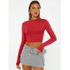 image:imageTrendy Queen Womens Long Sleeve Crop Tops Basic Slim Fitted Shirts Spring Fashion Outfits 2026 Teen Girl ClothesRed