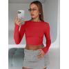 image:imageTrendy Queen Womens Long Sleeve Crop Tops Basic Slim Fitted Shirts Spring Fashion Outfits 2026 Teen Girl ClothesRed