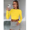 image:imageTrendy Queen Womens Long Sleeve Crop Tops Basic Slim Fitted Shirts Spring Fashion Outfits 2026 Teen Girl ClothesYellow