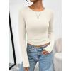image:imageTrendy Queen Womens Long Sleeve TShirts Basic Crop Tops 2026 Spring Fashion Outfits Going Out Winter ClothesApricot